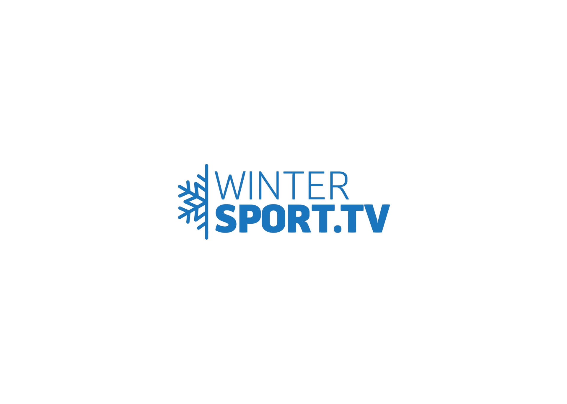 Blaues Textlogo für „WINTER SPORT.TV“ mit einem Schneeflockensymbol. Das Design vermittelt ein kaltes, energiegeladenes Gefühl und betont Wintersportthemen.