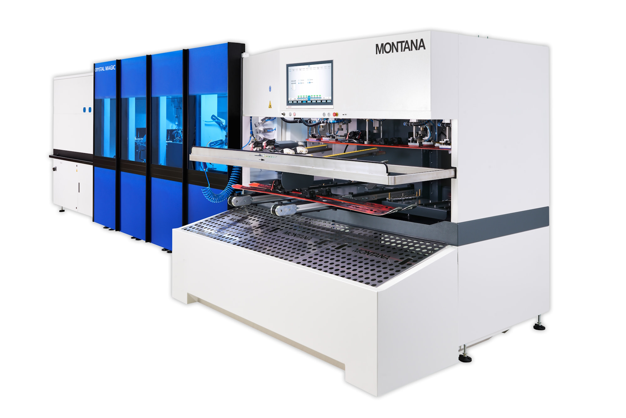 Montana Ski-Service-Automat für Ski-Tuning und -Reparatur in einer Werkstattumgebung.